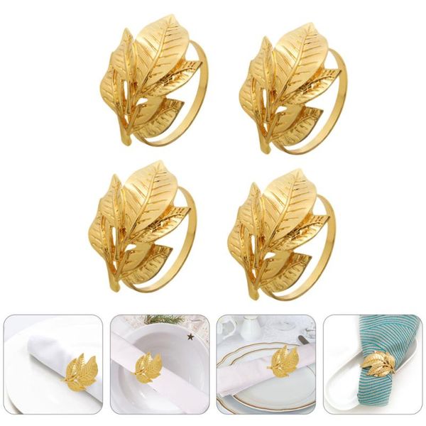 

napkin rings 4pcs leaf shape holders alloy novel buckles (golden)