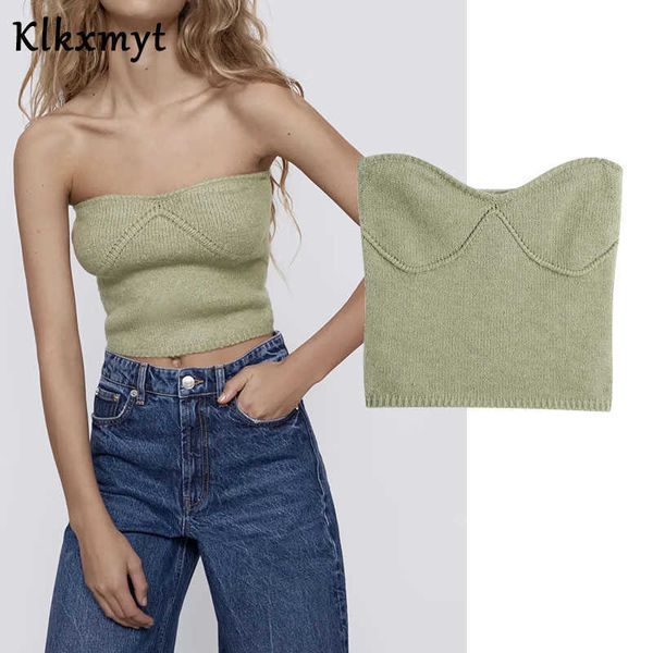 

klkxmyt za tank women fashion knitted strap decoration cropped vintage backless female camis chic s 210527, White