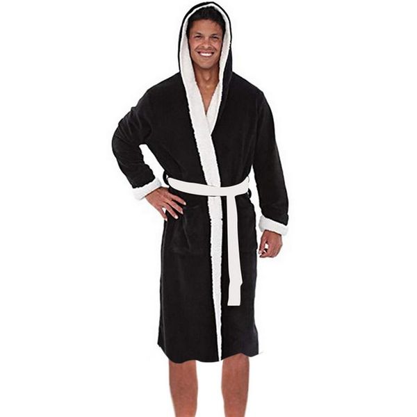 

men's sleepwear robe winter warm casual woman mens bathrobe flannel v neck long sleeve kimono male bath robes coat, Black;brown