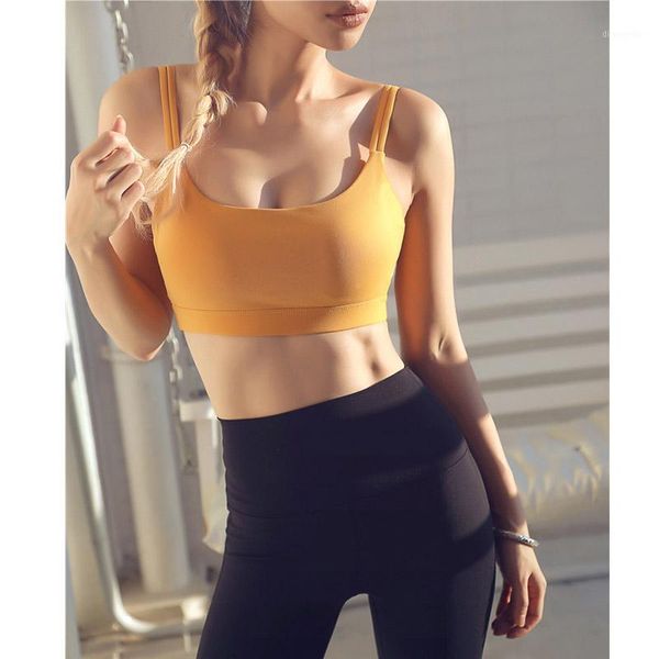 

yoga outfits sports bra women's double shoulder strap small fitness vest beauty back underwear1, White;red