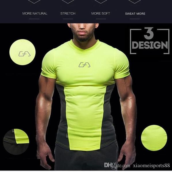 

htsportsstore men compression tight skin shirt mma short sleeves rashguard fitness base layer weight lifting male wear sport jerseys, Black;blue