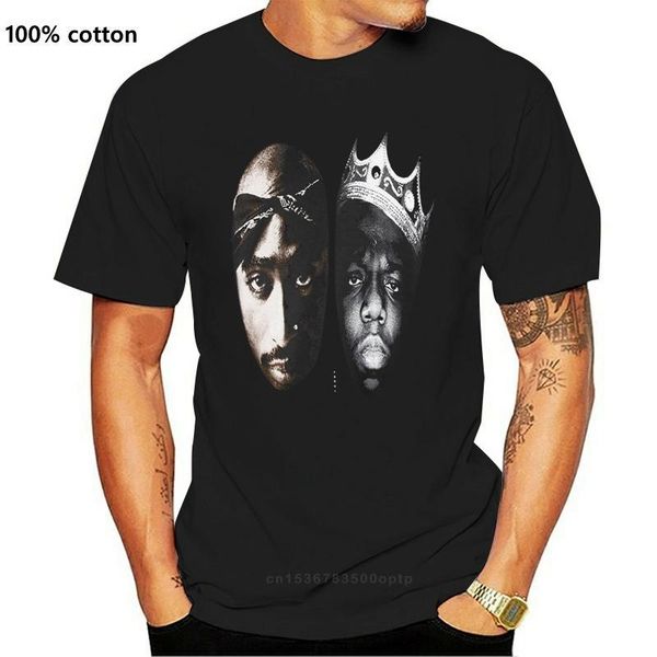

fashion summer style hat and beyond graphic t-shirts hip hop tupac biggie rappers face tee shirt men's, White;black