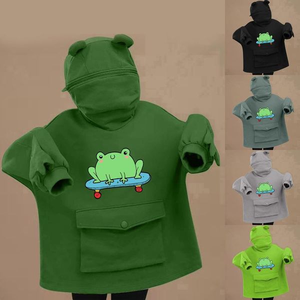 

women's hoodies & sweatshirts harajuku women hoodie frog pullover winter sense hooded casual autumn embroidery loose doll decoration, Black