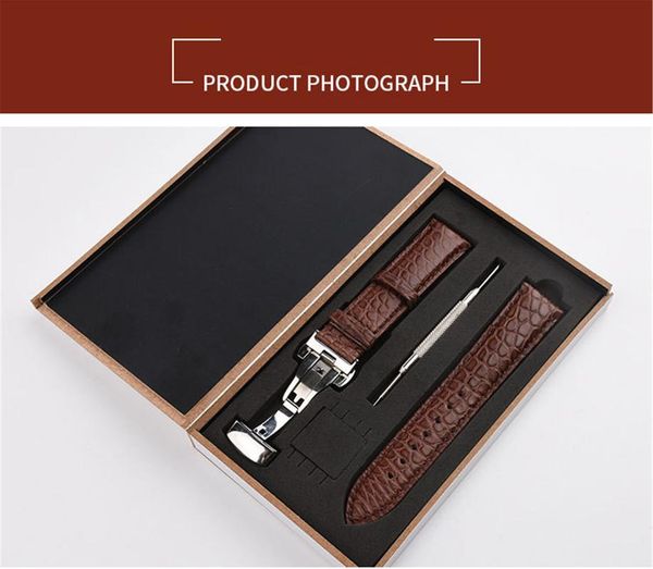 

watch bands crocodile leather strap rare with double snap round pattern, Black;brown