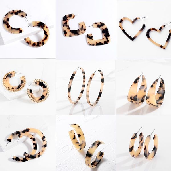 

hoop & huggie 2021 big circle acrylic earrings for women large polygonal resin geometric statement leopard jewelry gift, Golden;silver