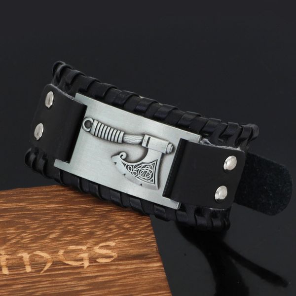

viking axe bracelet men's nordic cowhide, Silver