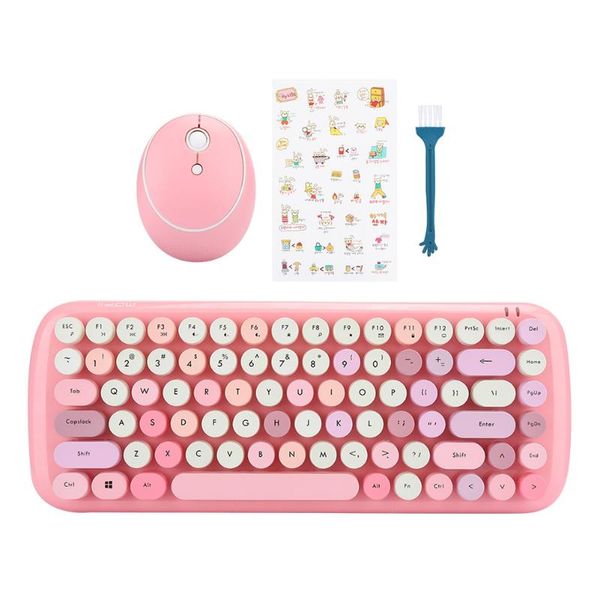 

keyboard mouse combos wireless set mini pink mixed colors round keycap office supplies teclado gamer