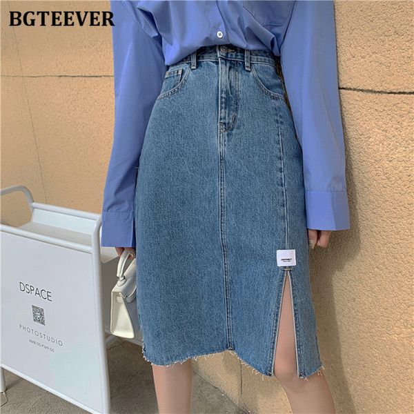 

skirts fashion high waist side split female denim casual slim a-line jeans skirt for women spring elegant pencil skirts h1kg, Black