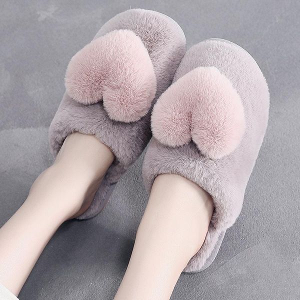 

slippers -selling cute baotou cotton female home indoor warmth confinement love decoration woolen, Black