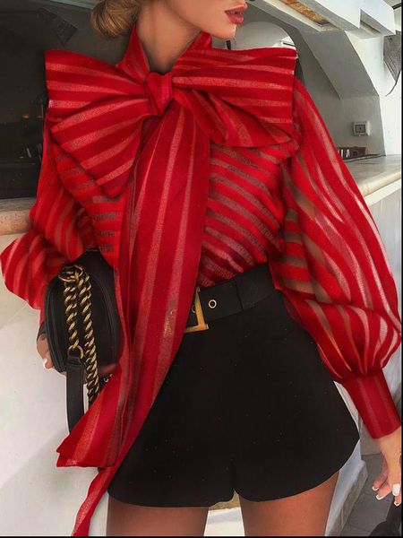 

office stripe and womens shirts elegant long sleeve bowknot ol party club blusa feminina streetwear, White