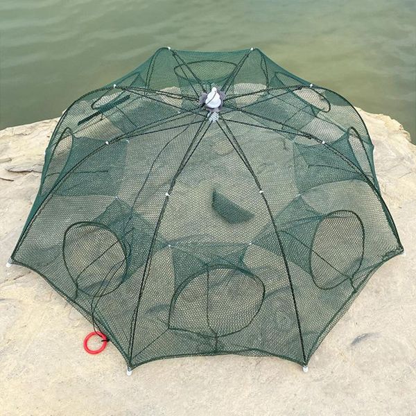 

fishing accessories strengthened 4-12 holes automatic net shrimp cage nylon foldable fish trap cast fold crab network