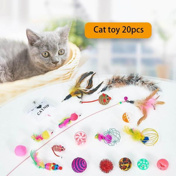 

cat toys 20pcs/set toy pet wire feather fun bell ball mice shape kitten interactive supplies super value combine