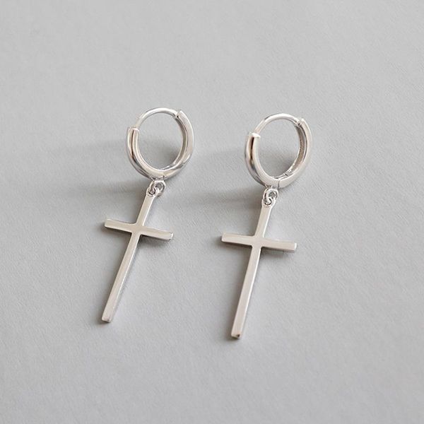 

sterling silver simple hoop earrings women personality cross long pendant wedding jewelry korean fashion brincos & huggie, Golden;silver