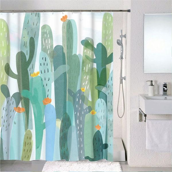 

shower curtains forest nordic style set with hooks green tropical plants leaf cactus bathroom polyester waterproof frabic