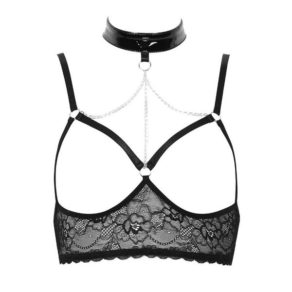 

bras womens bra see through sheer lace lingerie halter neck adjustable spaghetti shoulder straps open cup wirebralette, Red;black