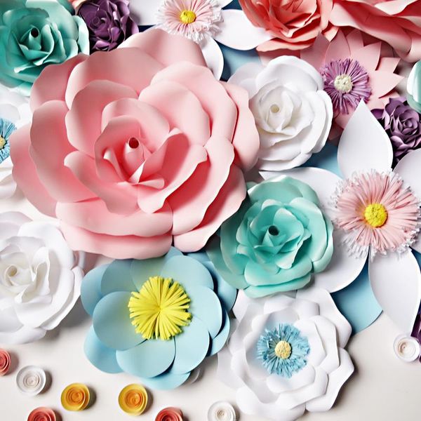 

105pcs giant paper flowers and green leaf party wedding decor for po booth backdrop background decorative & wreaths