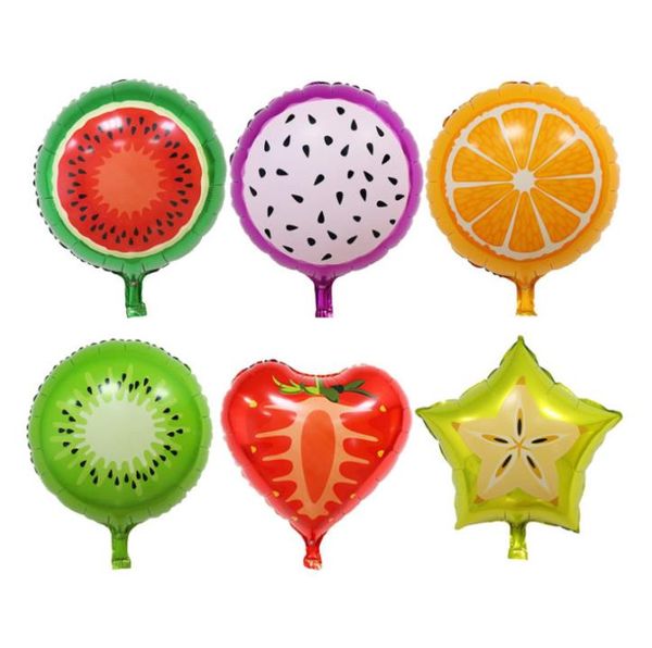 18 polegadas Balão de frutas decoração de decoração de decoração Pitaya / laranja / kiwi / carambola / melancia / morango em forma de balões de folha SN4379