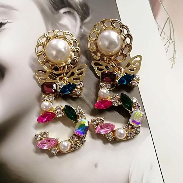 

dangle & chandelier mimiyagu style big statement drop crystal earrings for woemen 5 digital baroque pearl butterfly, Silver