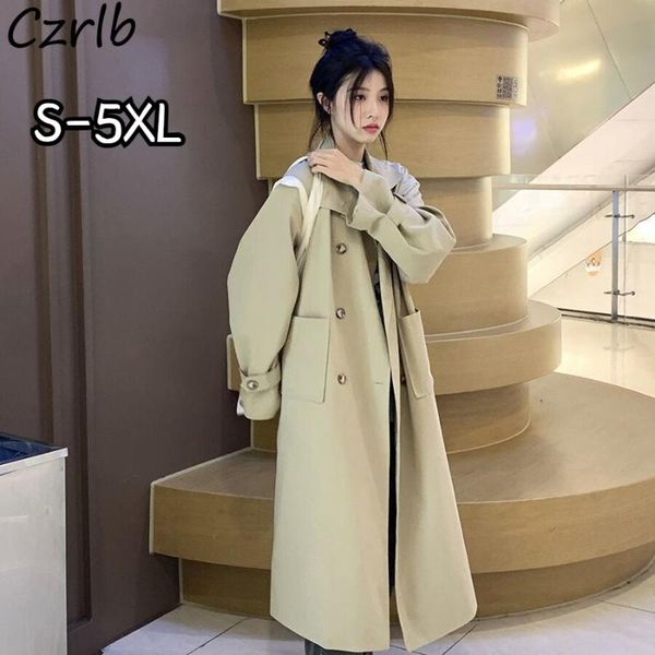 

women's trench coats women khaki straight pockets all-match spring autumn street swear bf double breasted vintage teens college prevale, Tan;black