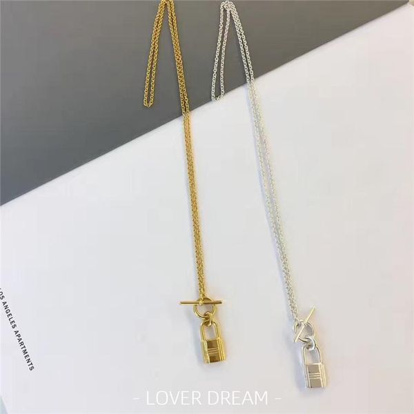 

korean vintage gold silver color necklace for women metallic lock fashion jewelry accessory chains
