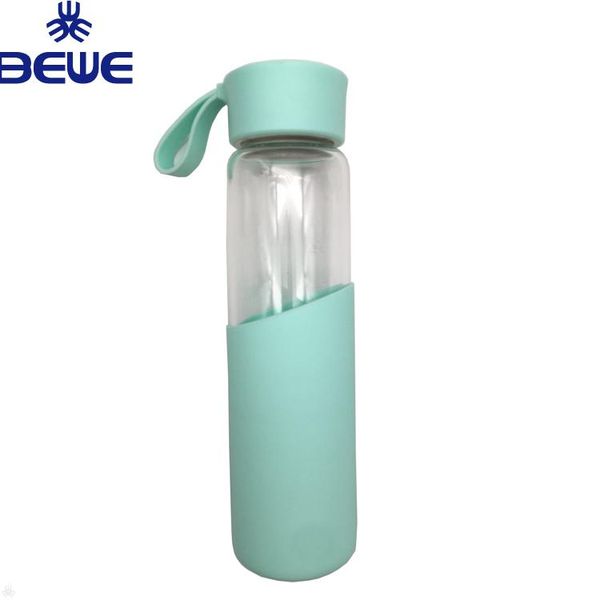 

water bottle brand glass green color with silicone grip