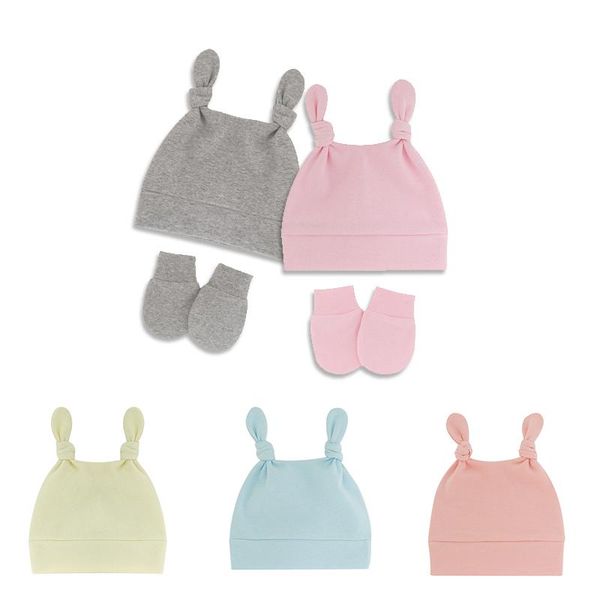 

caps & hats 2pcs/set baby hat gloves set soft cotton beanies solid color infant scratch mittens fashion handmade girl cap warm headwear, Yellow