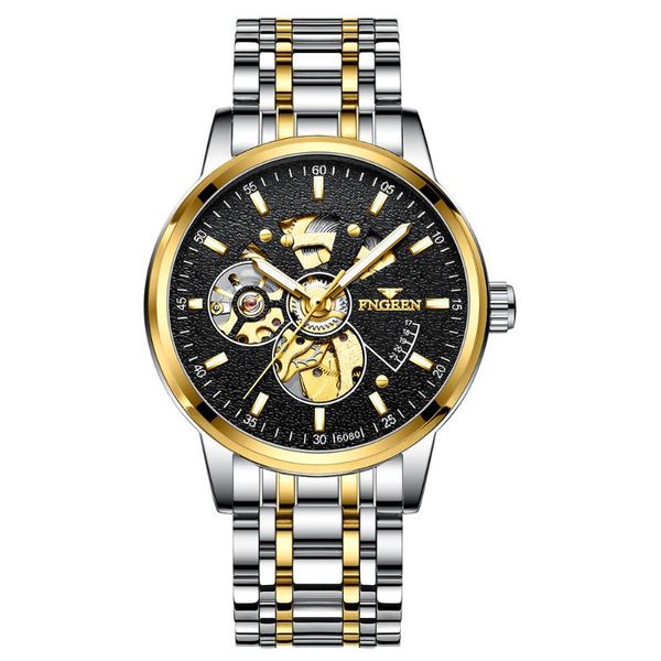 

fashion luxury men's automatic watch business waterproof mechanical wristwatches for men steel belt luminous male watches, Slivery;brown