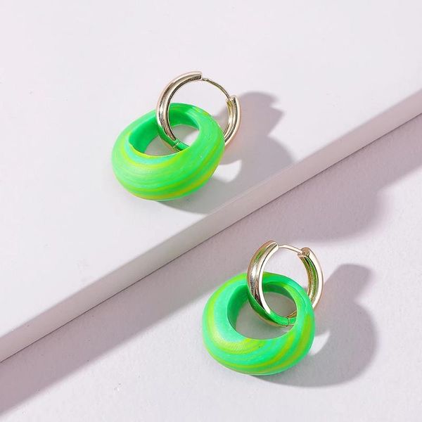

hoop & huggie ghidbk aesthetic funky polymer clay circle earrings for women polished round gold color soft pottery earring jewelry, Golden;silver