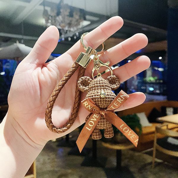 

designers fashion key chains bear resin wool bear cute creative trinket dollandmade leather keychains men women bag pendant accessories 9 co, Silver
