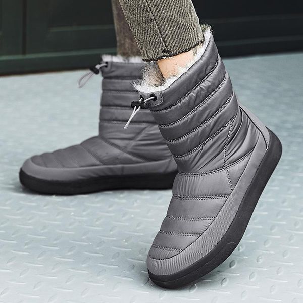 

boots 2021 winter symphony pu waterproof botas de invierno para mujer combat for women elastic band warm plush shoes, Black