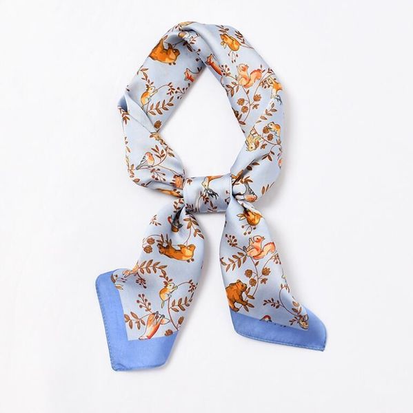 

scarves yishine 70x70cm women multifunction polyester silk scarf squirrel animals satin small square wraps neckwear, Blue;gray
