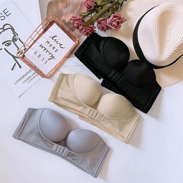 

yoga outfit women invisible bras front closure push up bra underwear lingerie for female brassiere strapless seamless bralette abc cup