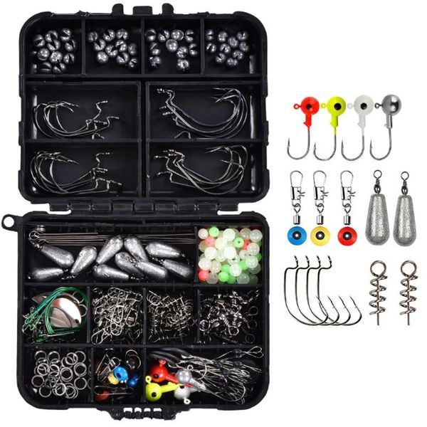 

246pcs/box outdoor fishing lure bait jig hook swivels weight tackle box fastlock snaps saltwater accessories
