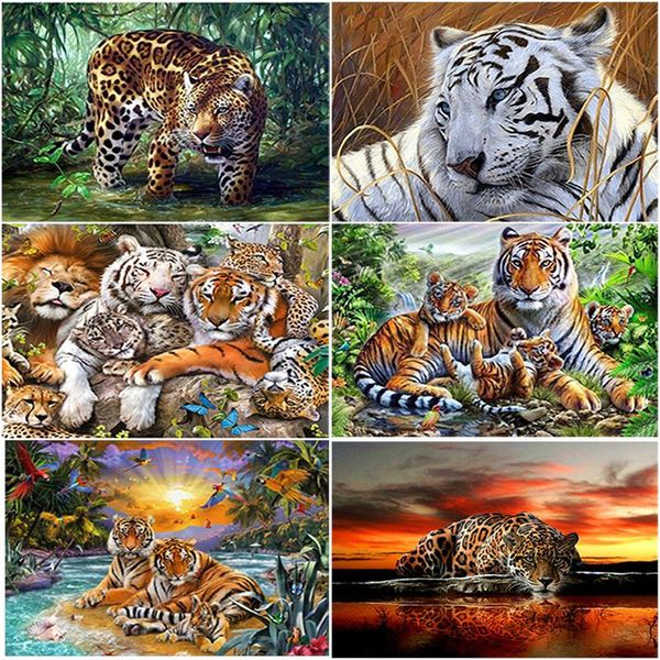 

diamond painting diy 5d tiger by the river embroidery cross stitch full round drill mosaic rhinestones art handmade gift