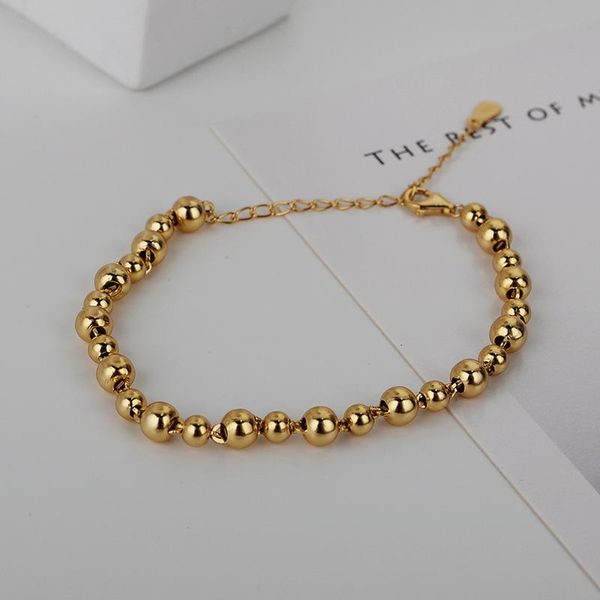 

smooth surface bead chain bracelet fine jewelry for women adjustable charm bangle birthday party accessories bracelets, Golden;silver