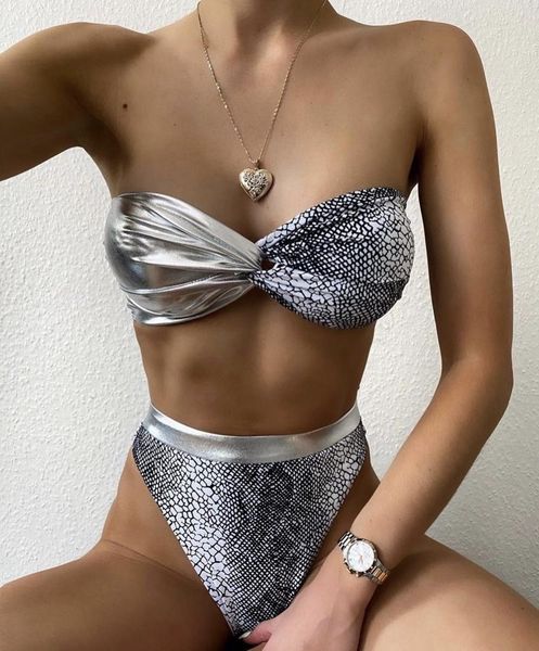 

2021 new leopard and shiny snake bikini tube bikinis set baless biquini swimsuit swimwear women bathing suitby air