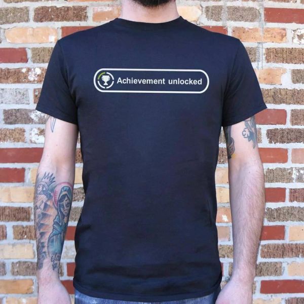 

achievement unlocked t-shirt | mens short sleeve graphic t-shirt, White;black