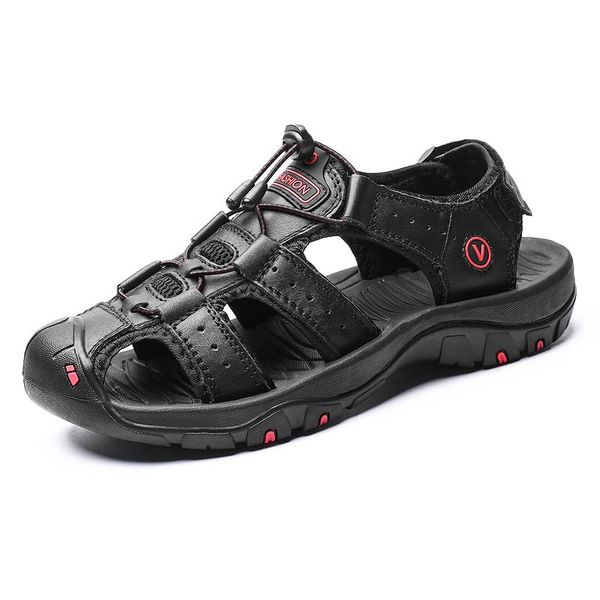 

sandals classic men's summer soft comfortable men shoes genuine leather big size outdoor roman, Black