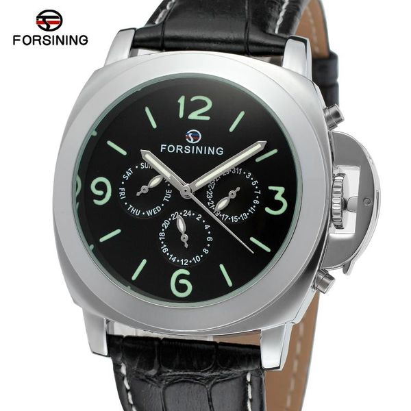 

wristwatches forsinng simple casual three eyes automatic mechanical watch black fangyuan belt men's, Slivery;brown
