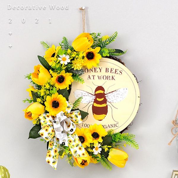 

decorative flowers & wreaths simulation garland wedding gift home decor artificial wreath round hanging for front door cute bee sunflower pe