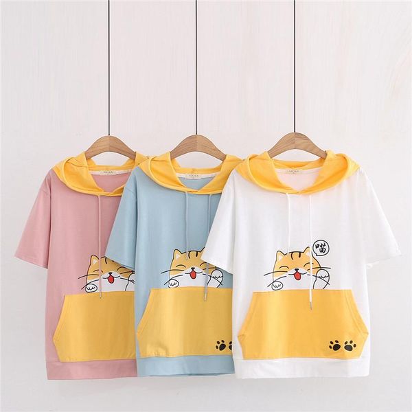 

women's t-shirt women t shirt shiba inu kawaii doge funny short sleeve hood shirts female student creative harajuku summer cap tee, White