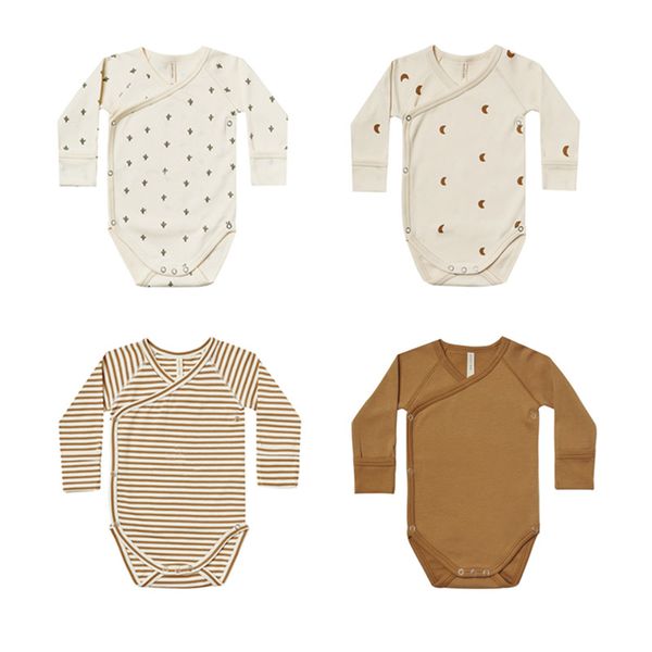 

baby long sleeve bodysuit organic cotton romper stripe moon cactus printing side snap kimono jumpsuit newborn infant baby clothing 0-24 mont, Blue
