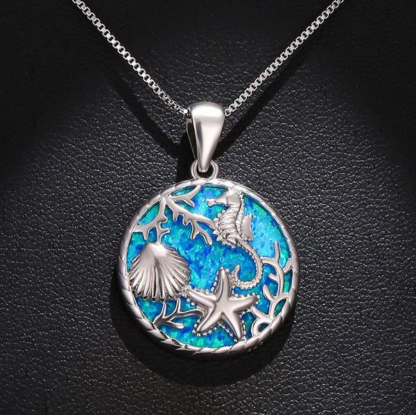 

pendant necklaces sea world fire opal round necklace for christmas gift, Silver
