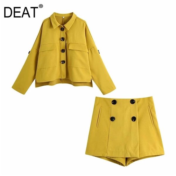 

[deat] spring fashion single-breasted long sleeve turn-down collar coat solid color skirts women two-piece suit 13c696 210527, White