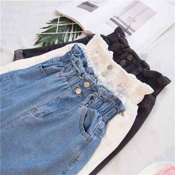 

denim women summer korean style fashion elastic high waisted shorts oversize ladies loose wide leg short jeans for woman, Blue