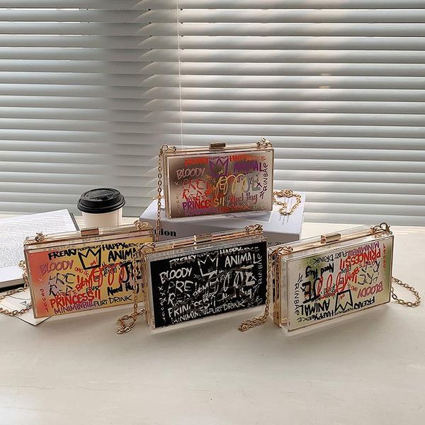 

evening bags graffiti pattern female bag fashion women handbags acrylic transparent box shoulder crossbody tote