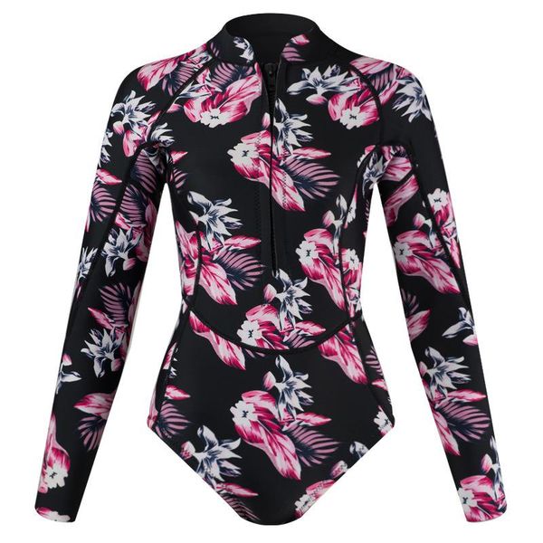 

swim wear 2mm neoprene wetsuit long sleeve one piece swimsuit diving suit water surf snorkel front zip printed