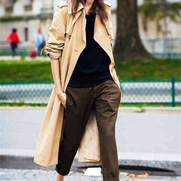 

obrix 2 version fashionable twill female trench cotton long spring autumn coat for women 210914, Tan;black