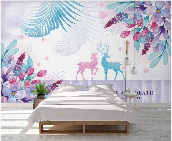 

wallpapers 3d wallpaper custom po mural modern purple tropical plant banana leaf wooden board elk home decor for walls 3 d