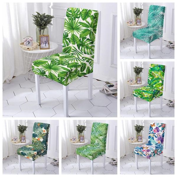

leaf pattern chair cover dining room elastic slipcover spandex stretch universal size case 1/2/4/6 pcs covers